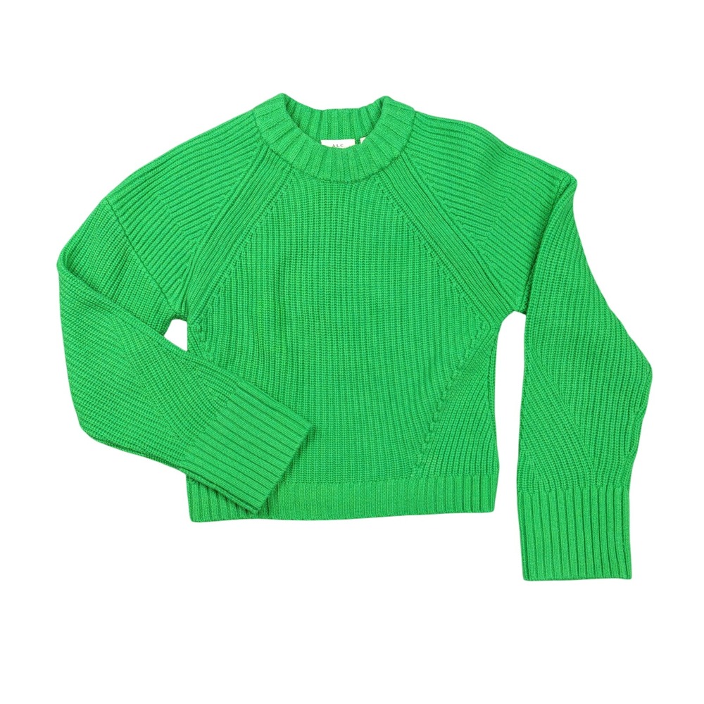 A.L.C. Sweater Womens Small Green‎ 100% Merino Wool Chunky Knit Raglan Pullover